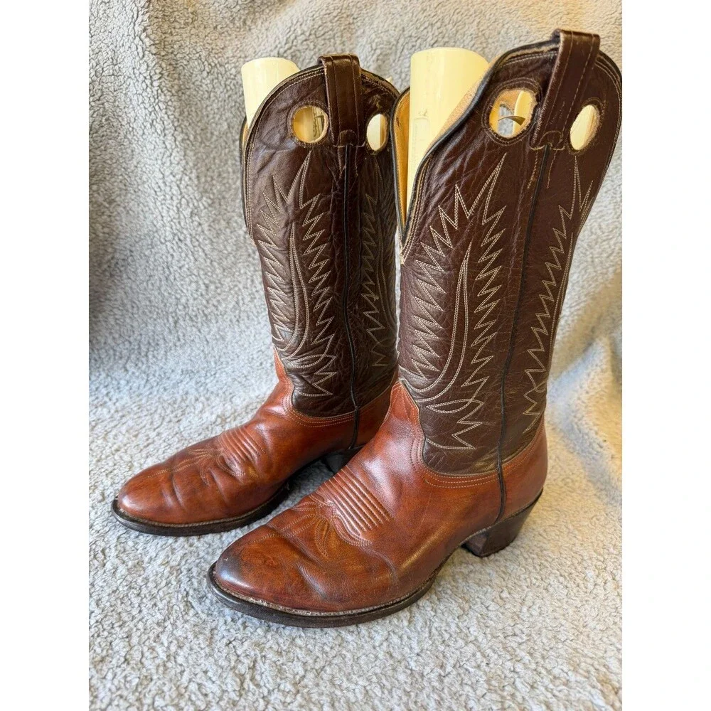 VINTAGE NOCONA Cowboy Boots Mens 9.5D Brown Leather Two Tone Western Rodeo 5016